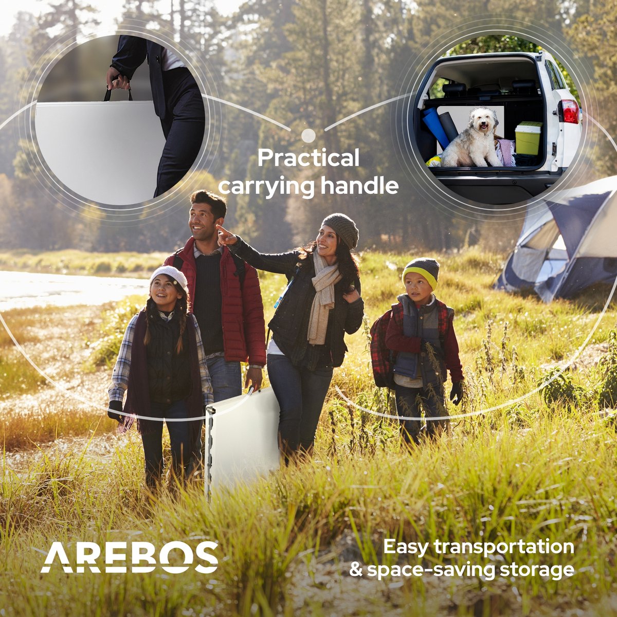 AREBOS Klaptafel - Inklapbare tafel - Campingtafel - Vouwtafel - Weerbestendig - Wit - 182 × 74 × 74 cm - 8 personen