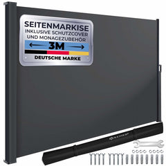 KESSER® Zijzonwering uitschuifbaar zonnescherm 300x180 ondoorzichtige privacybescherm donkergrijs