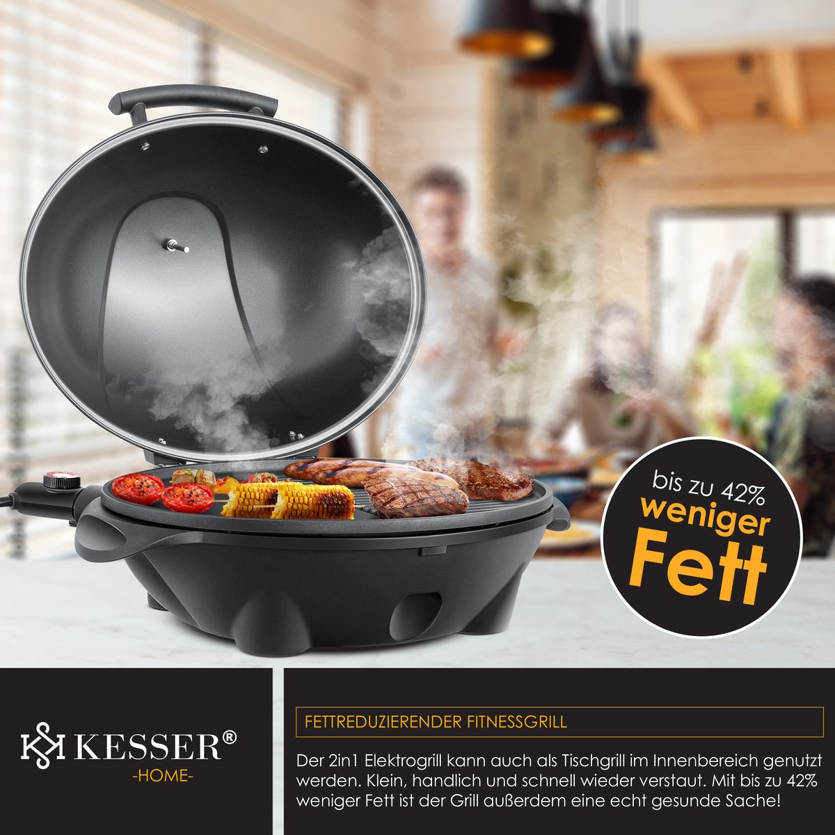 KESSER® Elektrische grill 2in1 tafelgrill - 2400 Watt - Zwart