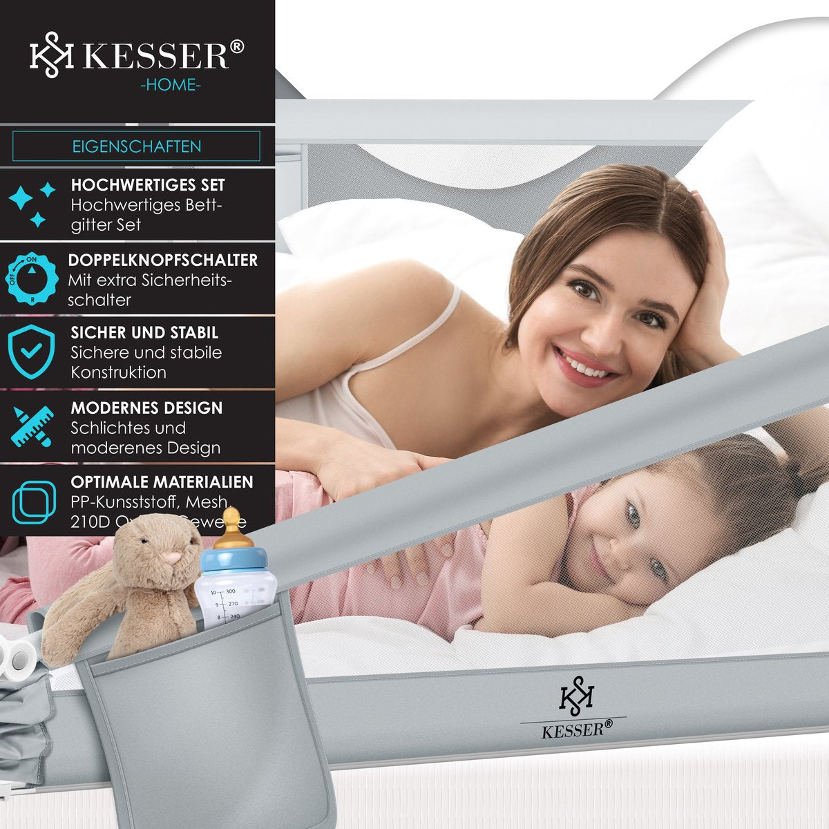 KESSER® bedhekje - Bedhek Kinderbedhek voor kinderen Baby bedhek Valbeveiligingsbed voor Bed & boxspring - 180cm, Roze