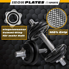 ScSPORTS® 20 kg Halterset - Dumbbell Set met koffer - korte halterstangen - Gietijzer - Gewichten •