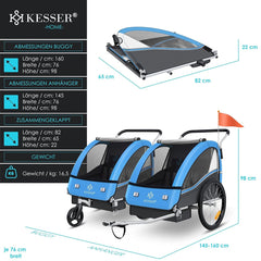 KESSER® Fietsaanhanger - Kinderaanhanger - Max. 40kg - Blauw