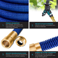 KESSER® Premium Tuinslang flexibel 22,5 meter - uitrekbare Tuinslang inclusief aansluitingen, Ophanghaak en Sproeikop - Blauw