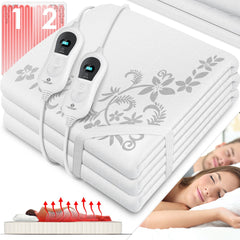 KESSER® Elektrische Onderdeken Warmtedeken met automatisch uitschakelende afstandsbediening | warmte deken met 3 temperatuurstanden | voor matrasverwarming | van zacht fleece - Wit met motief (160 cm x 140 cm)