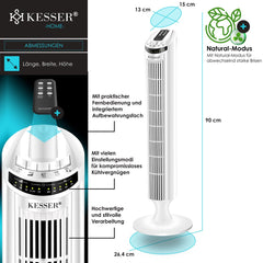 KESSER® Torenventilator - Fluisterstil - Oscillatie - Wit •