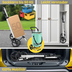 KESSER® Boodschappentrolley met koelvak - Boodschappenwagen 56 liter - Steekwagen functie draagkracht tot 50 kg Opvouwbare Boodschappenkar - Mintgroen