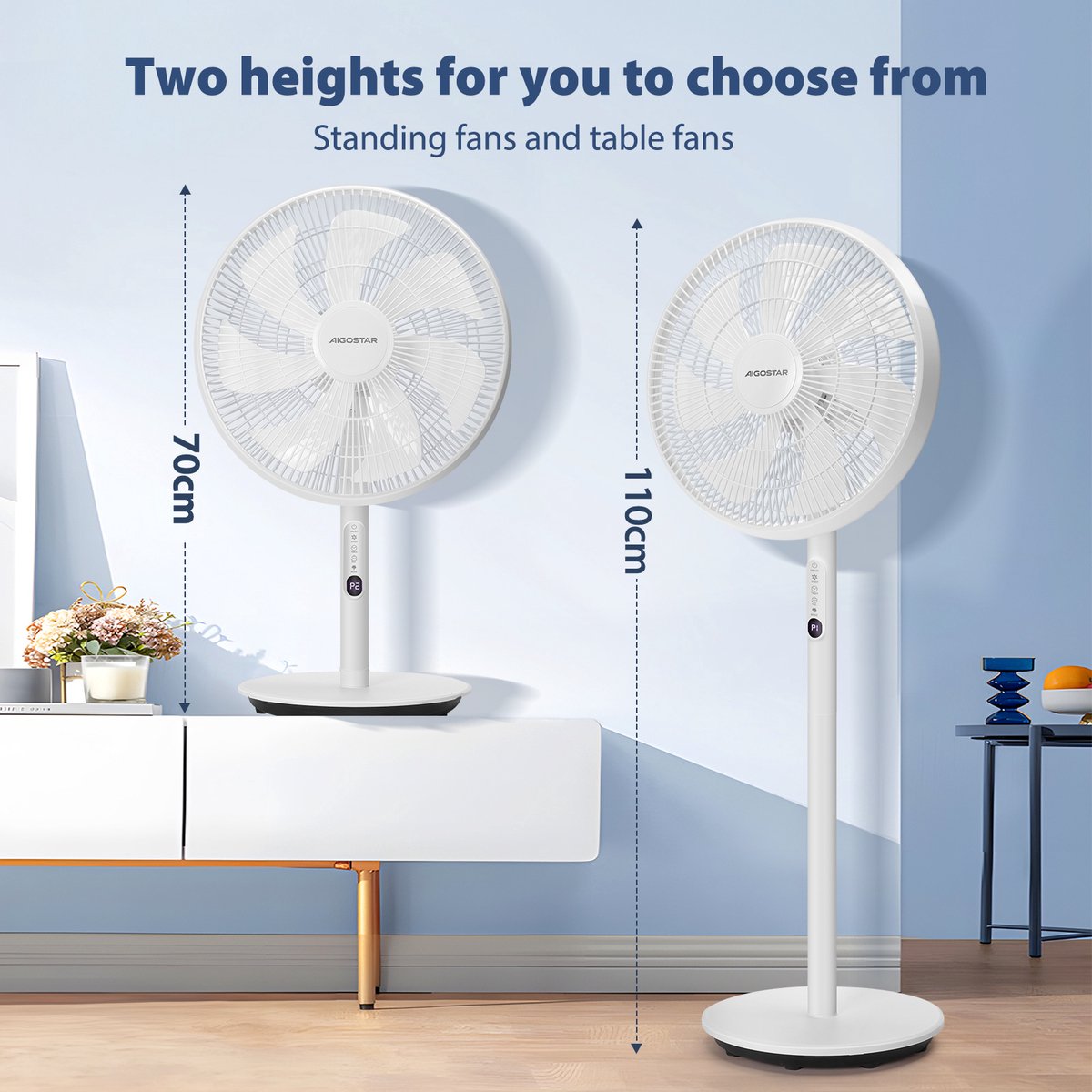 Aigostar Statiefventilator Sedate - Staande ventilator-Afstandsbediening-Timer- Stille Werking -3 snelheden- In hoogte verstelbaar - 7 bladen - 45W - Wit •