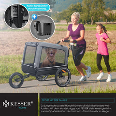 KESSER® Hondenfietskar tot 40 kg 3in1 Hondenbuggy - Fietskar Hond Jogger - Grijs