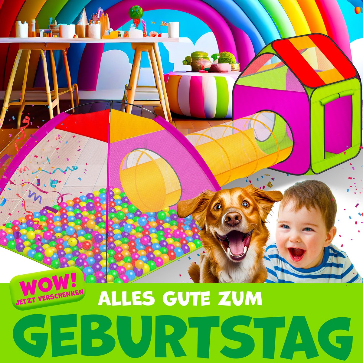 KIDIZ® Ballenbak Speeltent - Kindertent met 200 ballen - Ballenbad Speelhuis - Ideaal voor huis & tuin - Tunnel - XXL