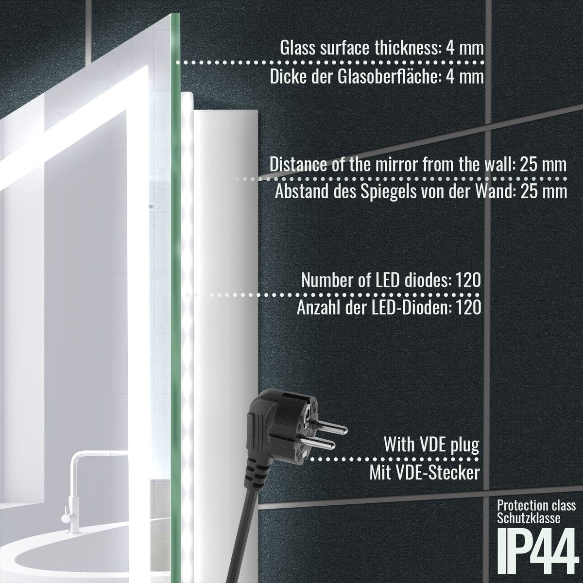 Badkamerspiegel met verlichting - Wandspiegel - 80x60 cm - Aquamarin