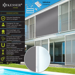 KESSER® Klemluifel - Balkonluifel - Rolgordijn - 100x240cm - Grijs