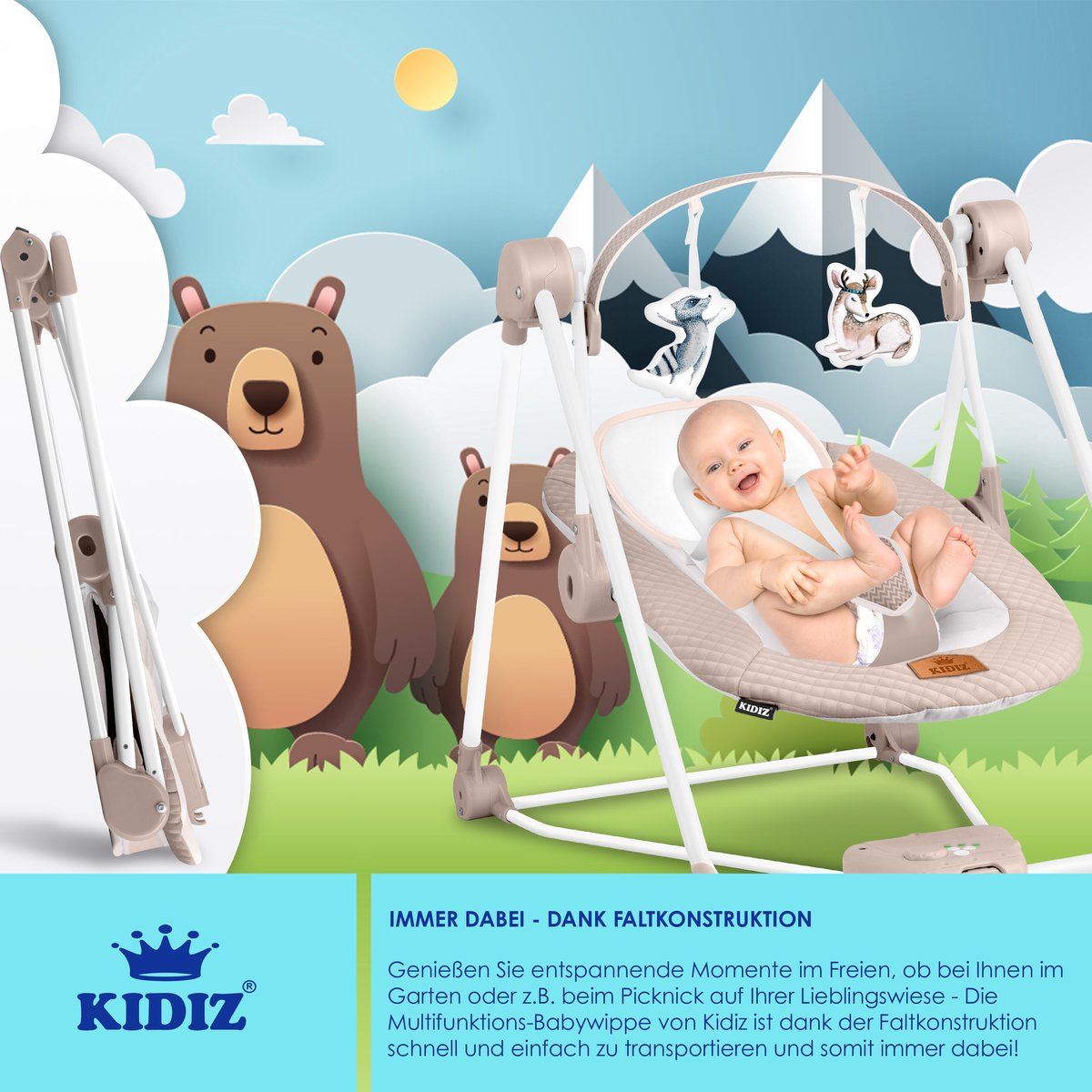 KIDIZ® Baby Swing - Wipstoel - Babyschommel - max 9kg - Beige