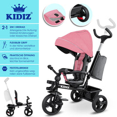 KIDIZ® 5in1 Kinderfiets - Loopfiets - Driewieler - Roze •