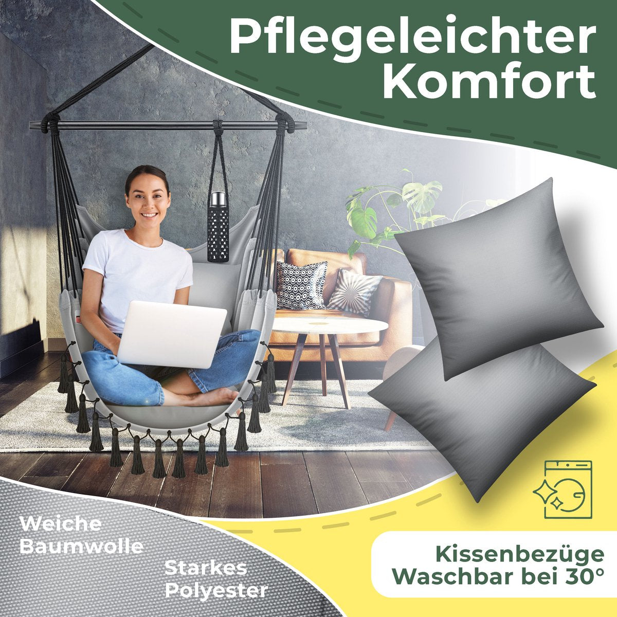 KESSER® XXL Hangstoel - 2 Kussens - Tot 150 kg - Grijs