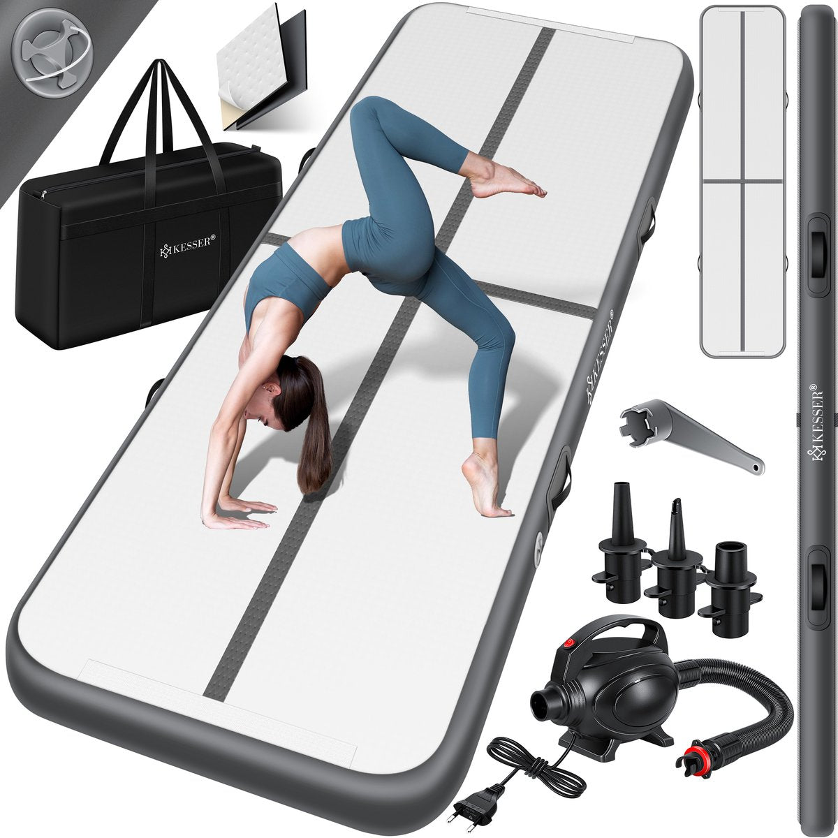 KESSER® Gymnastiekmat - Airtrack - Turnmat - 4M - Antraciet