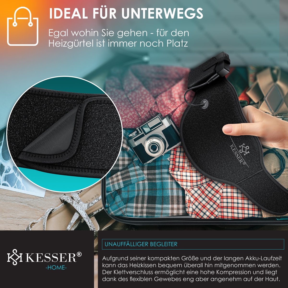 Warmteband - Verwarmde rugband - Warmtekussen - Zwart - KESSER®
