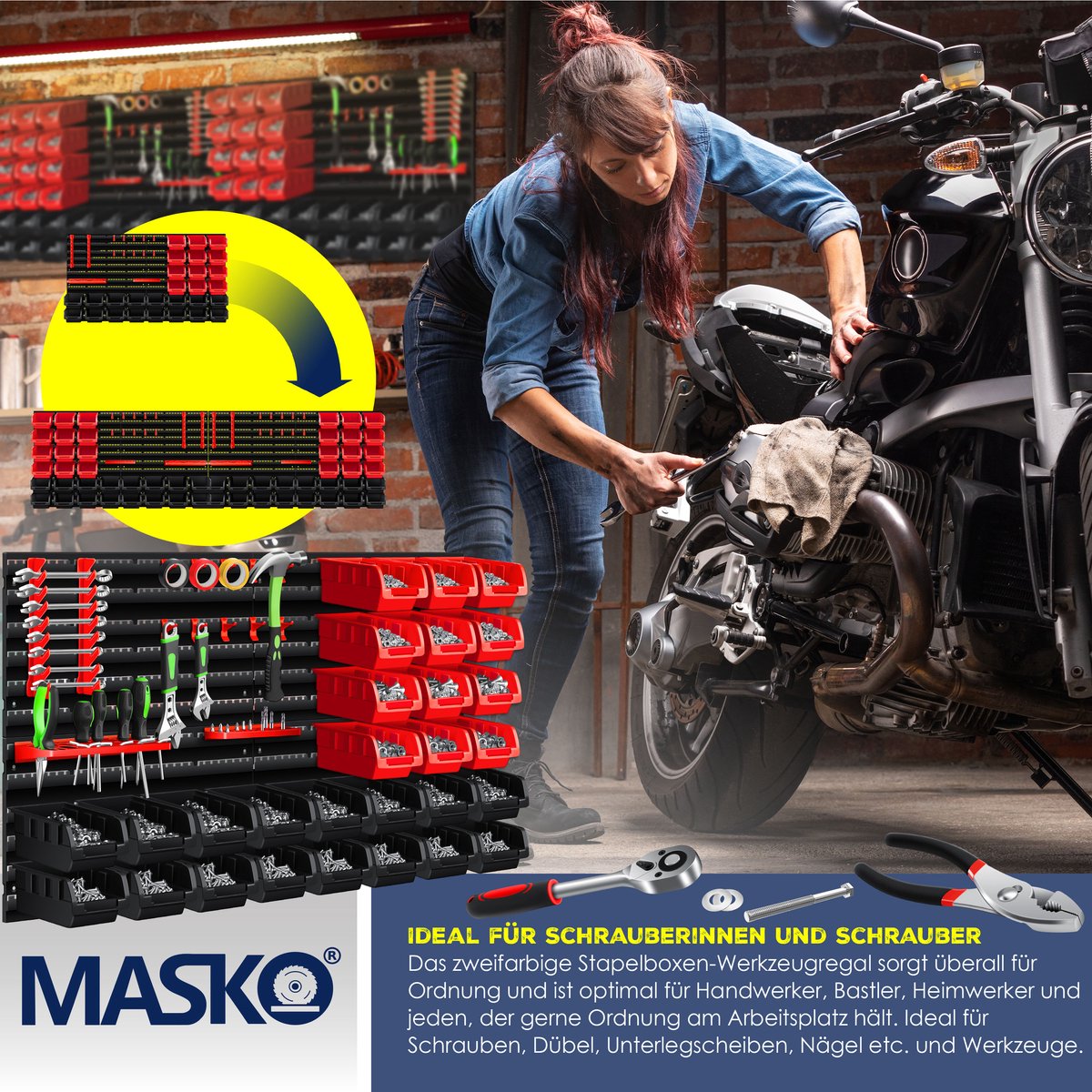 MASKO® Gereedschapswand - 45-delig - Inc. Haken - Rood