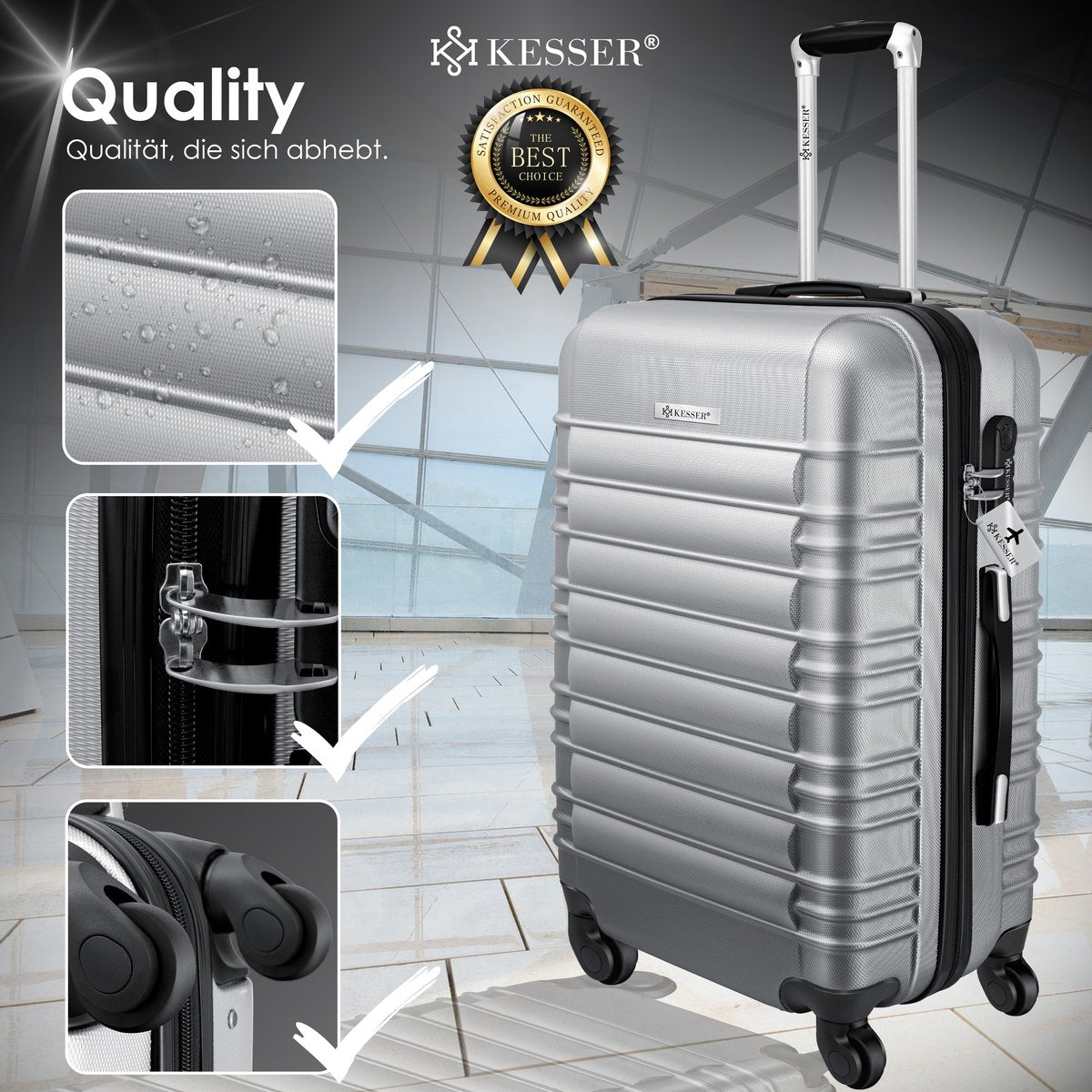 KESSER® Reiskofferset - 3-delig - ABS- Kofferset - Zilver