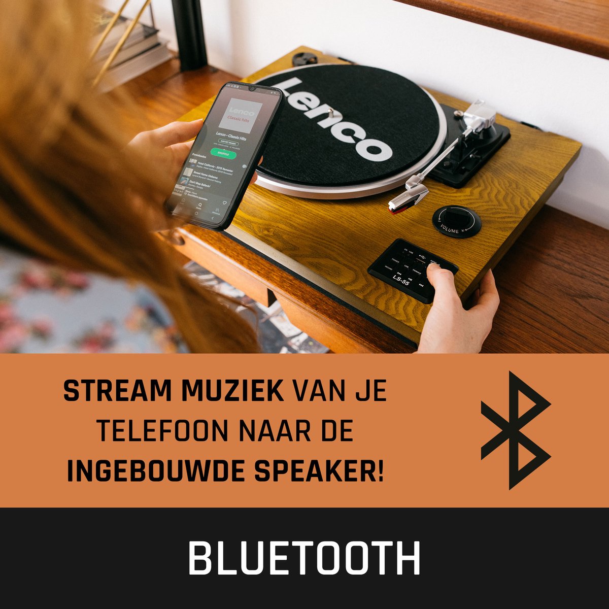 Lenco Platenspeler met Bluetooth - Ingebouwde Speakers - Auto-stop - LS-55WA - Hout •