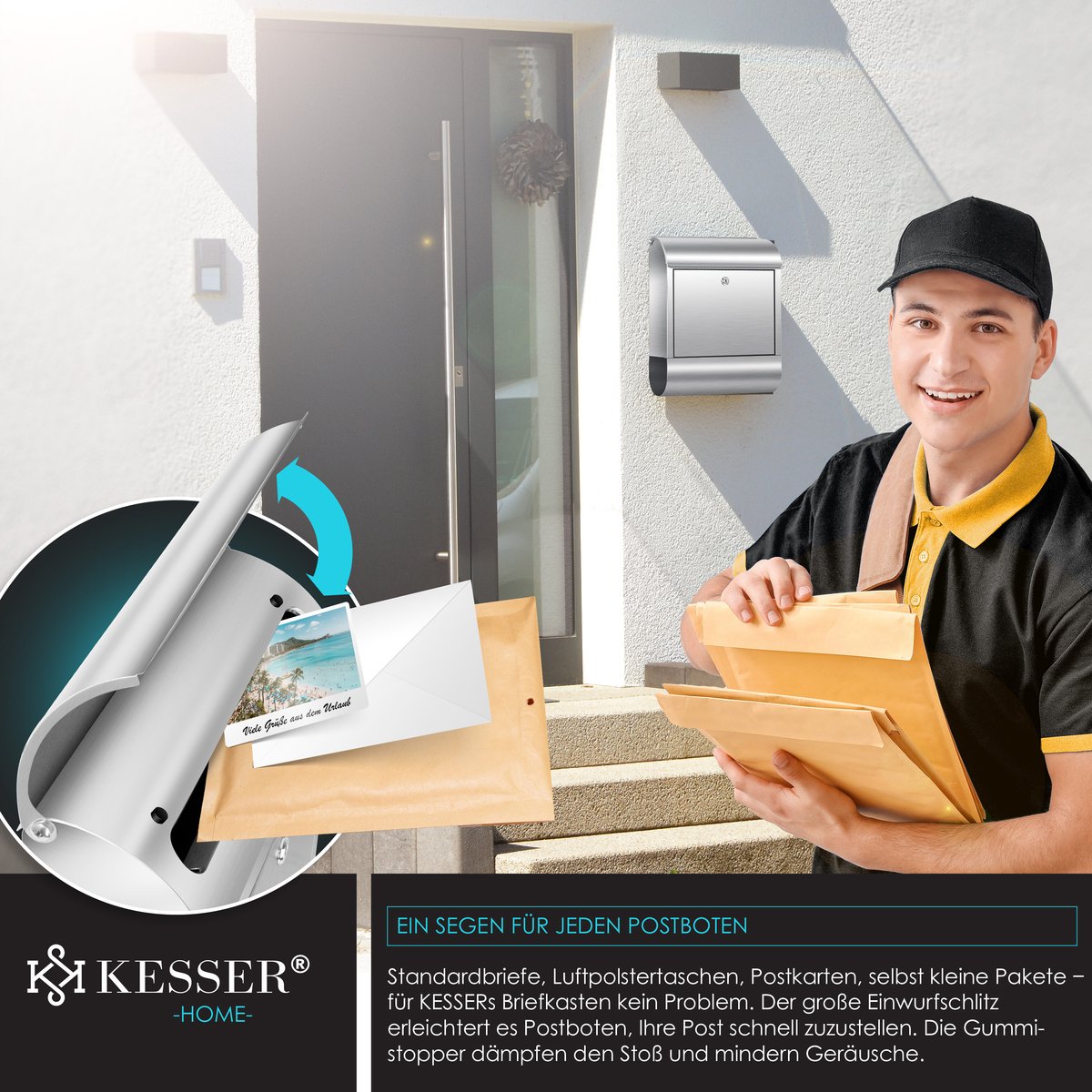 KESSER® RVS Brievenbus  - Wandbrievenbus - Krantenvak - Zilver