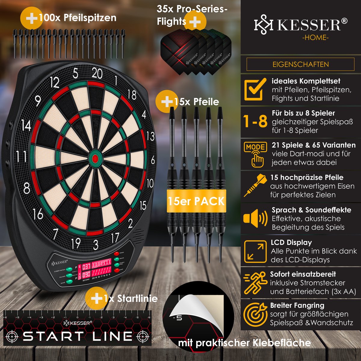 Elektrisch Dartbord - Met 15 darts - Klassiek met LCD - KESSER®