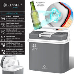 Koelbox Elektrisch – 12V en 230 volt - Coolbox - Frigobox - 24L – Grijs •