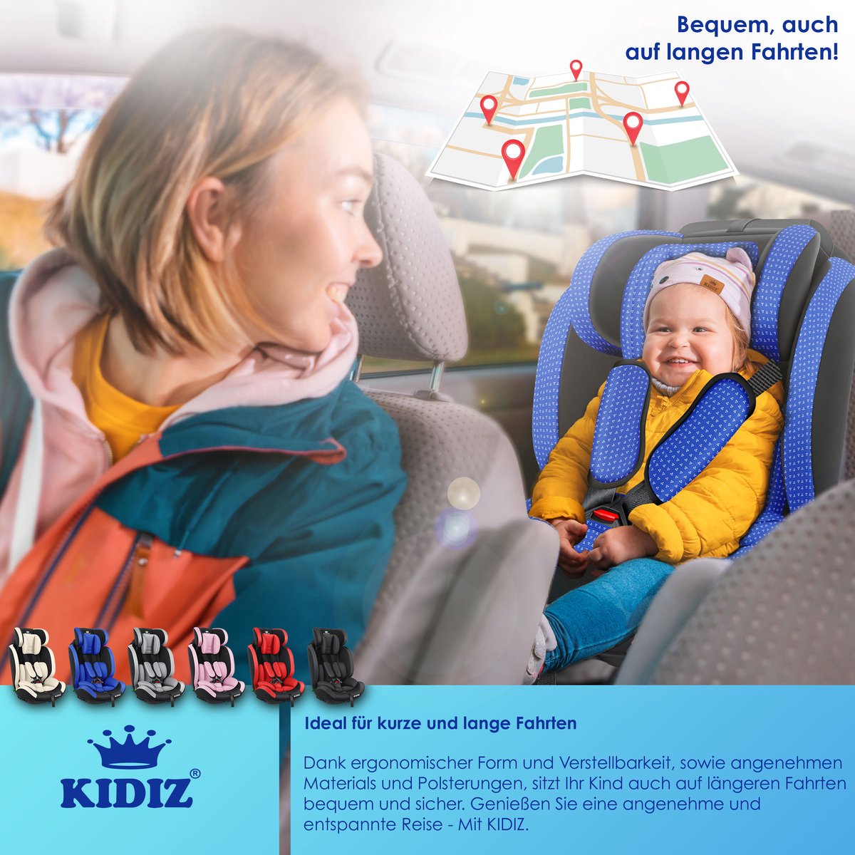 KIDIZ® Autostoeltje - 5-punts veiligheidsgordel - Blauw