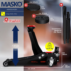 MASKO Hydraulische Autokrik - Garagekrik - 3 Ton - Zwart