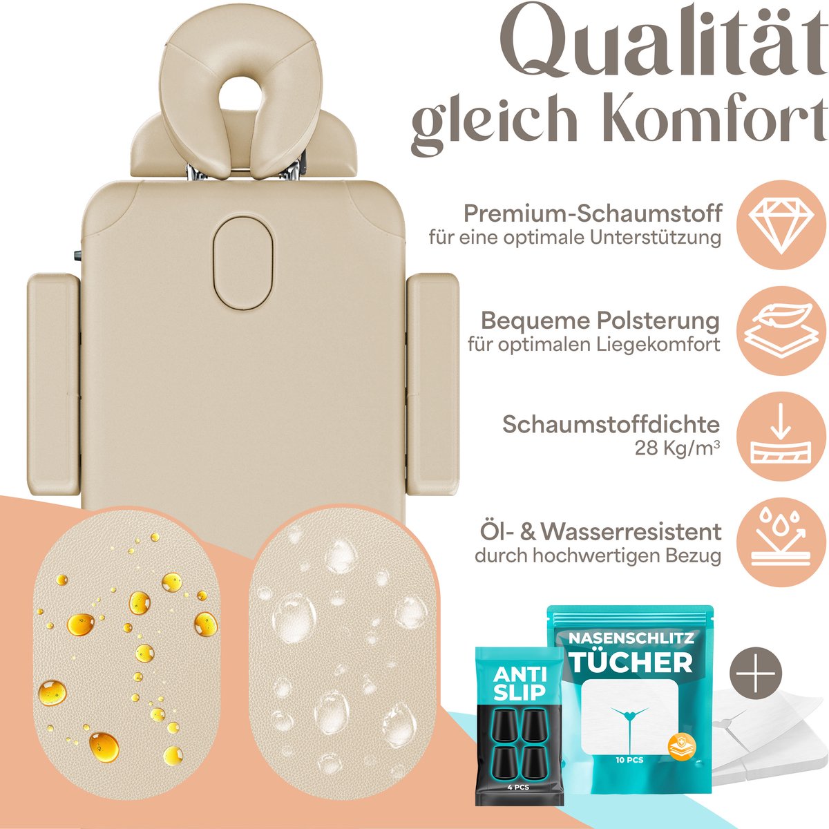KESSER® Massagetafel inklapbaar 180x61x90cm | Behandeltafel 225kg Draagvermogen & In Hoogte Verstelbaar | Mobiele Massagebank 3-Zone | Aluminium Massagebed met Hoofdsteunen Armsteunen & opbergtas - Beige