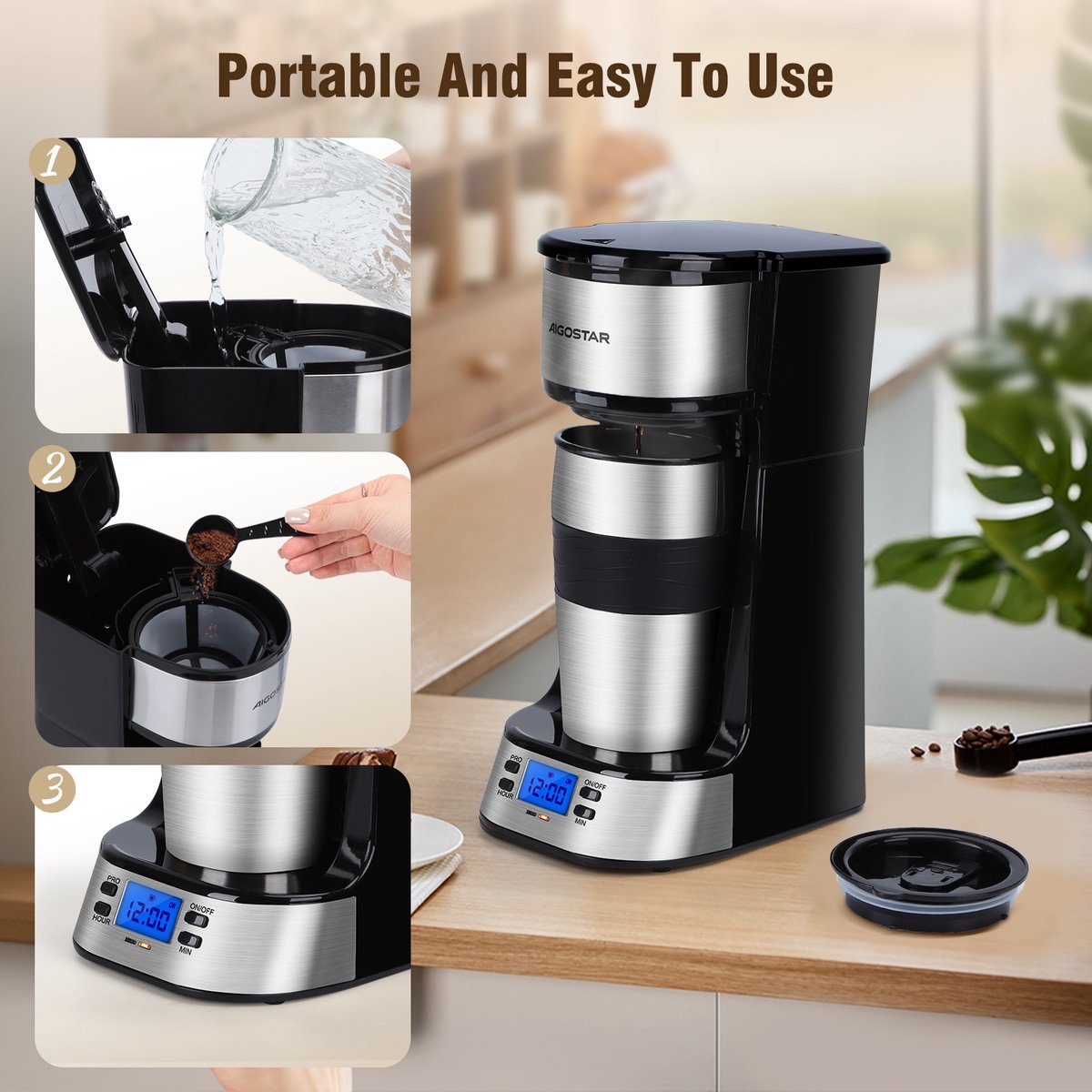 Aigostar Koffiezetapparaat - Filterkoffie - 750W - RVS/Zwart •
