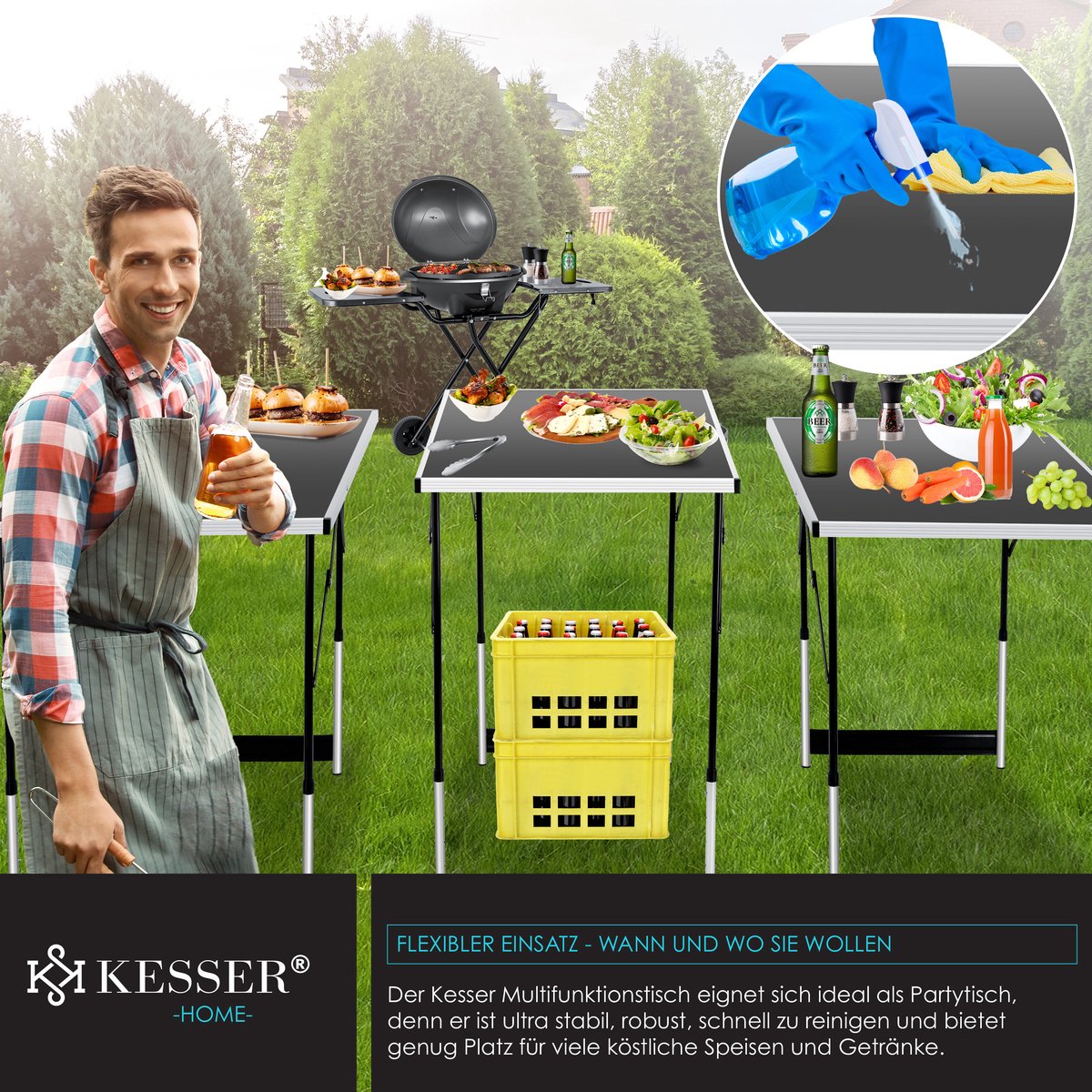 KESSER® 3 Inklapbare Tafel - Campingtafel - Klaptafel - 100x60cm - Zwart