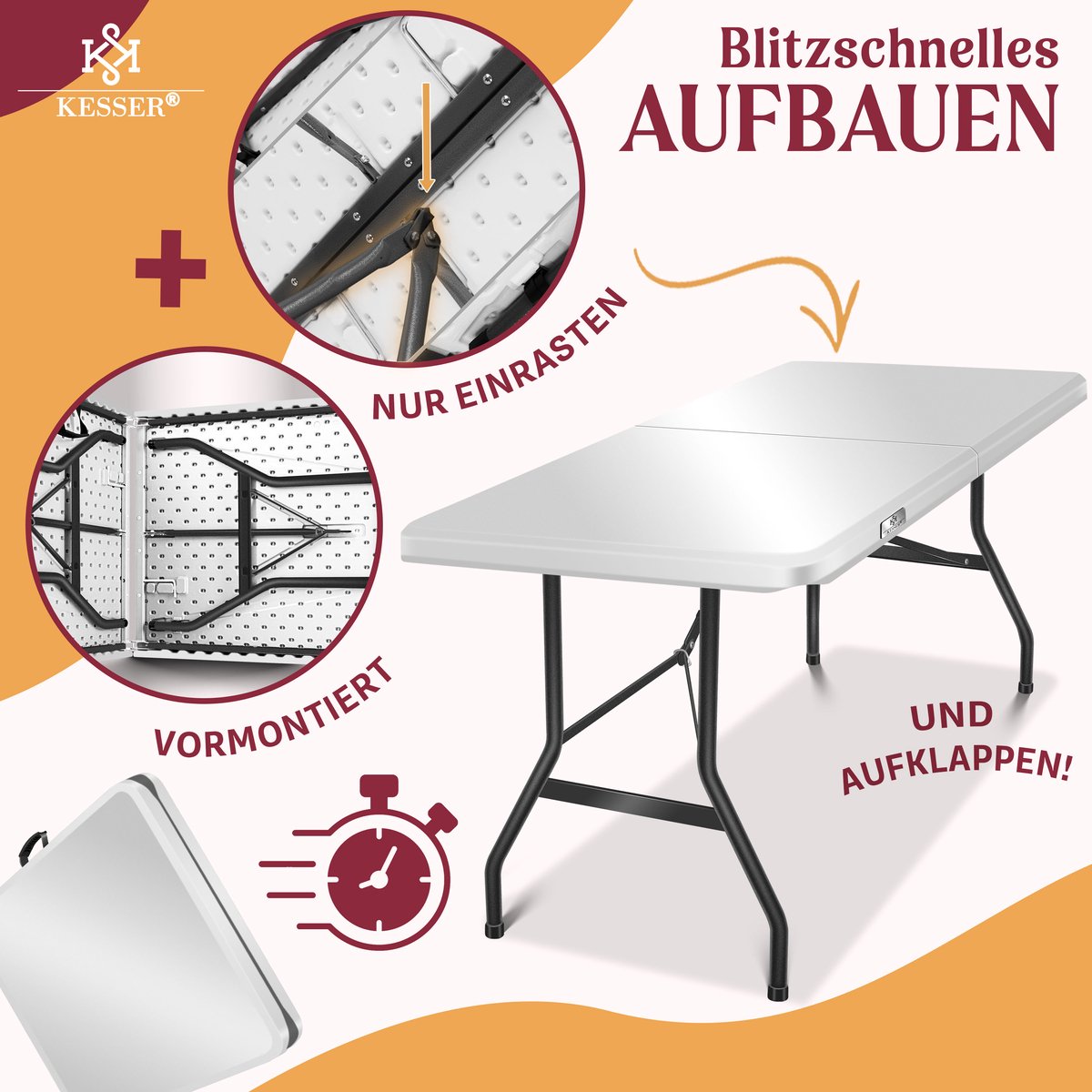 KESSER® Inklapbare Tafel - Campingtafel - Klaptafel - 183x76cm - Wit