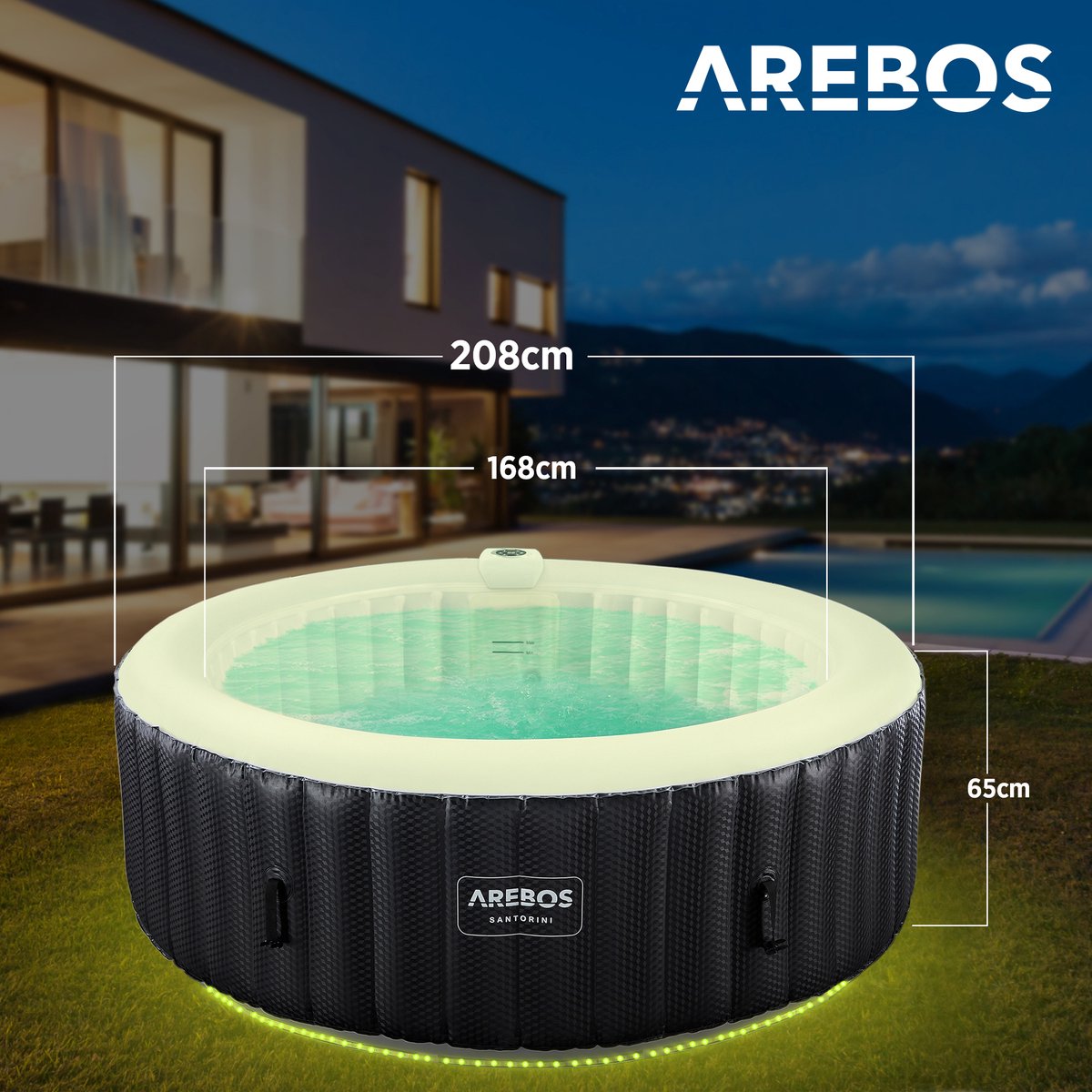 AREBOS Bubbelbad Voor 6 personen - Hottub Ø 208 cm - met Accessoires - met LED