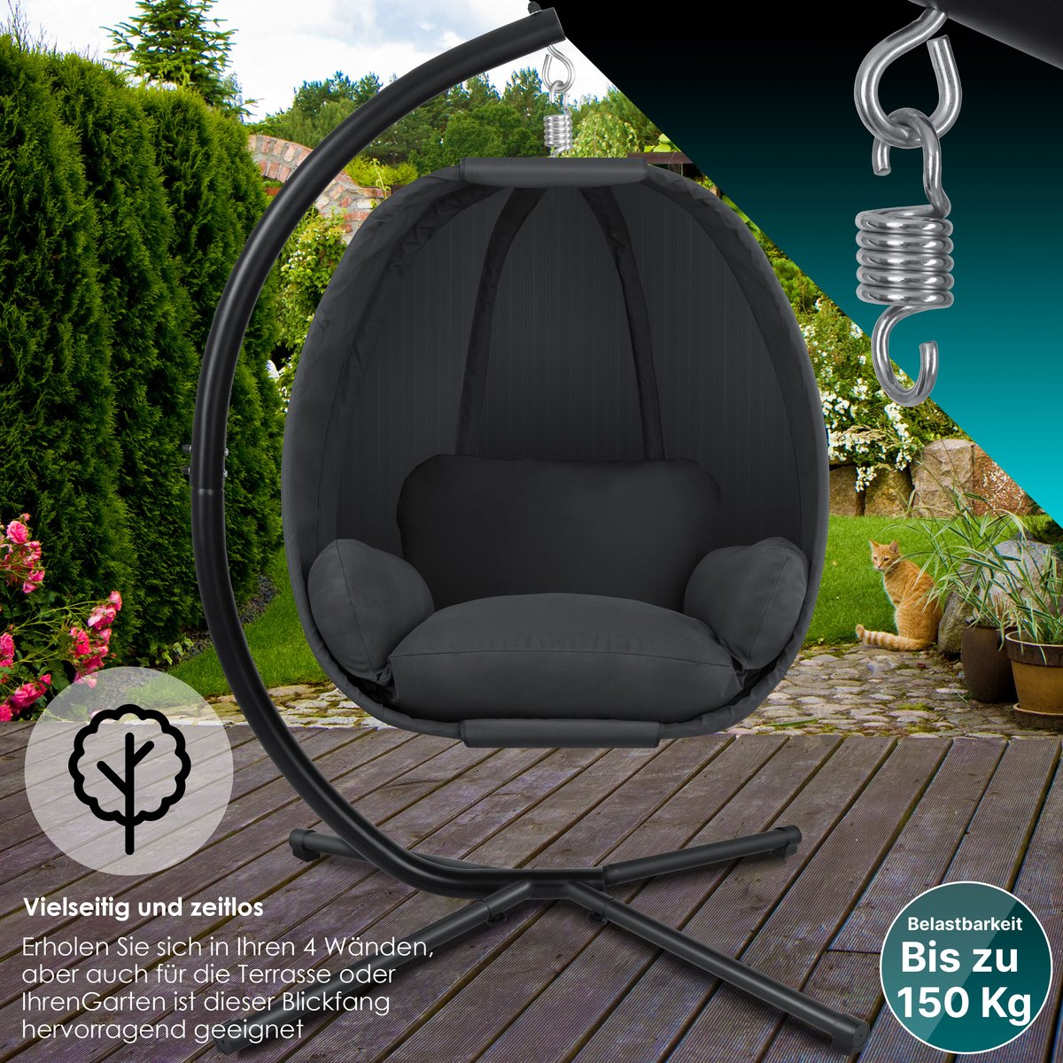 KESSER® Egg Hangstoel met Standaard - Tot 150kg - Antraciet