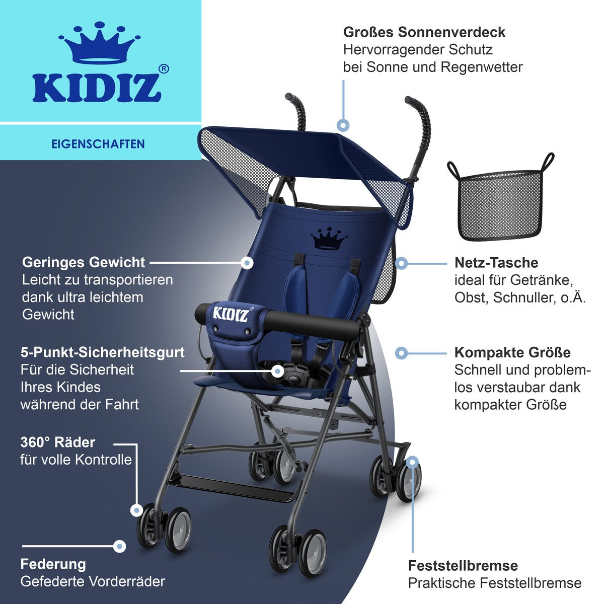 KIDIZ® Kinderwagen - Wandelwagen - Kinderbuggy - Blauw