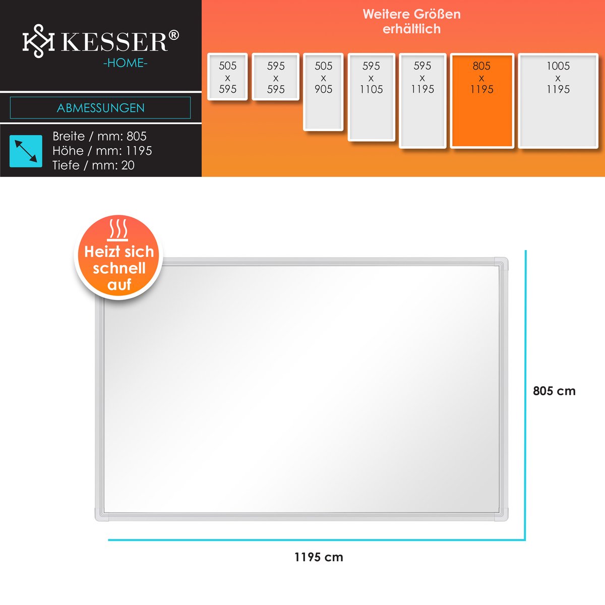 KESSER® Infrarood Verwarming - Verwarmingspaneel - 1000W - Wit