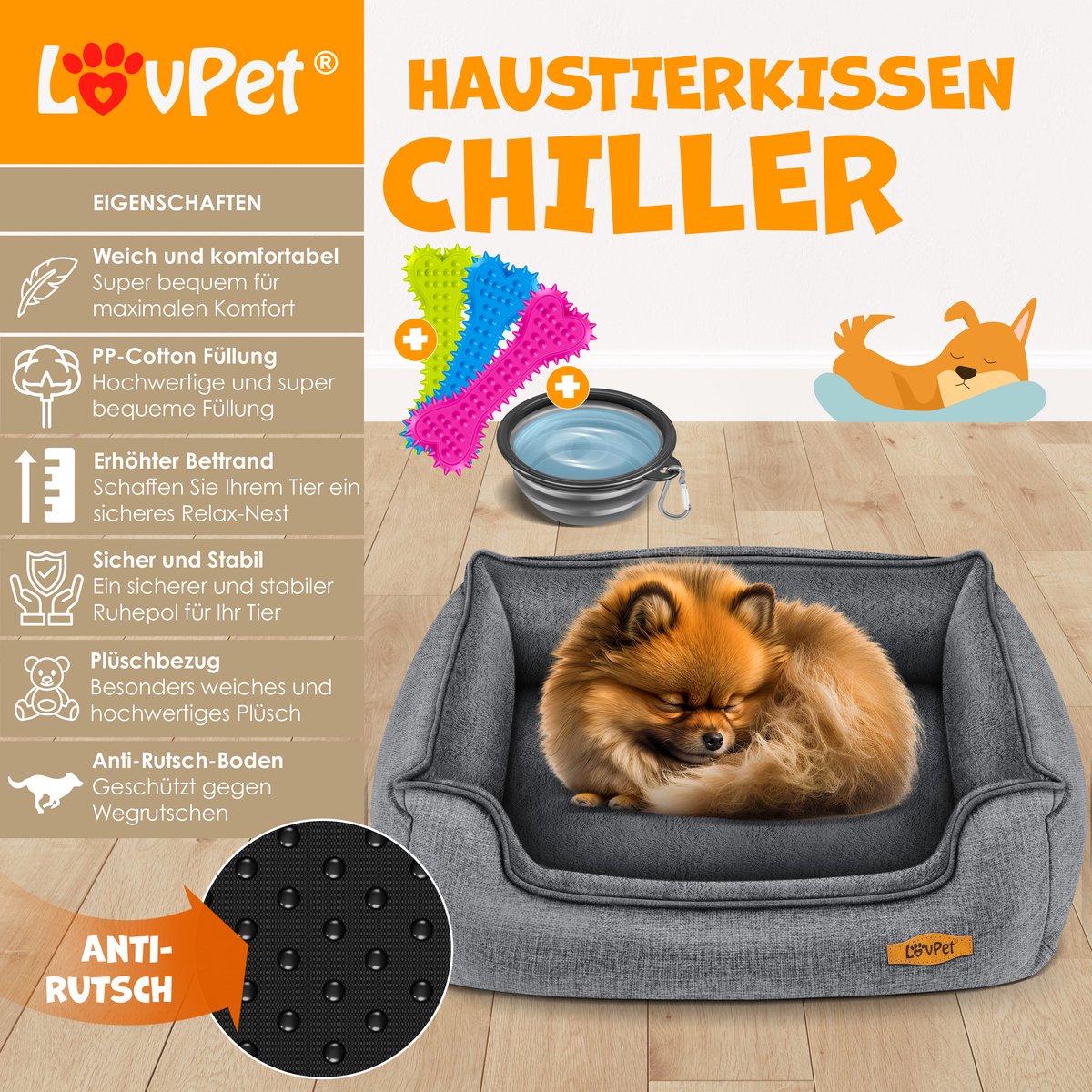 LovPet® Hondenbed - Hondenmand - 70x55x21 cm - Grijs