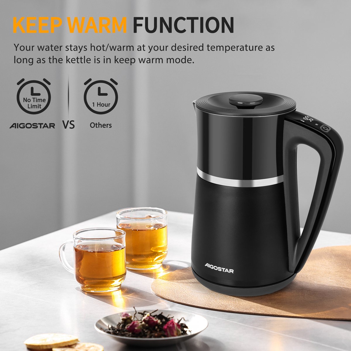 Waterkoker met temperatuurregeling - met LED - 1.7L - 2200W - Zwart