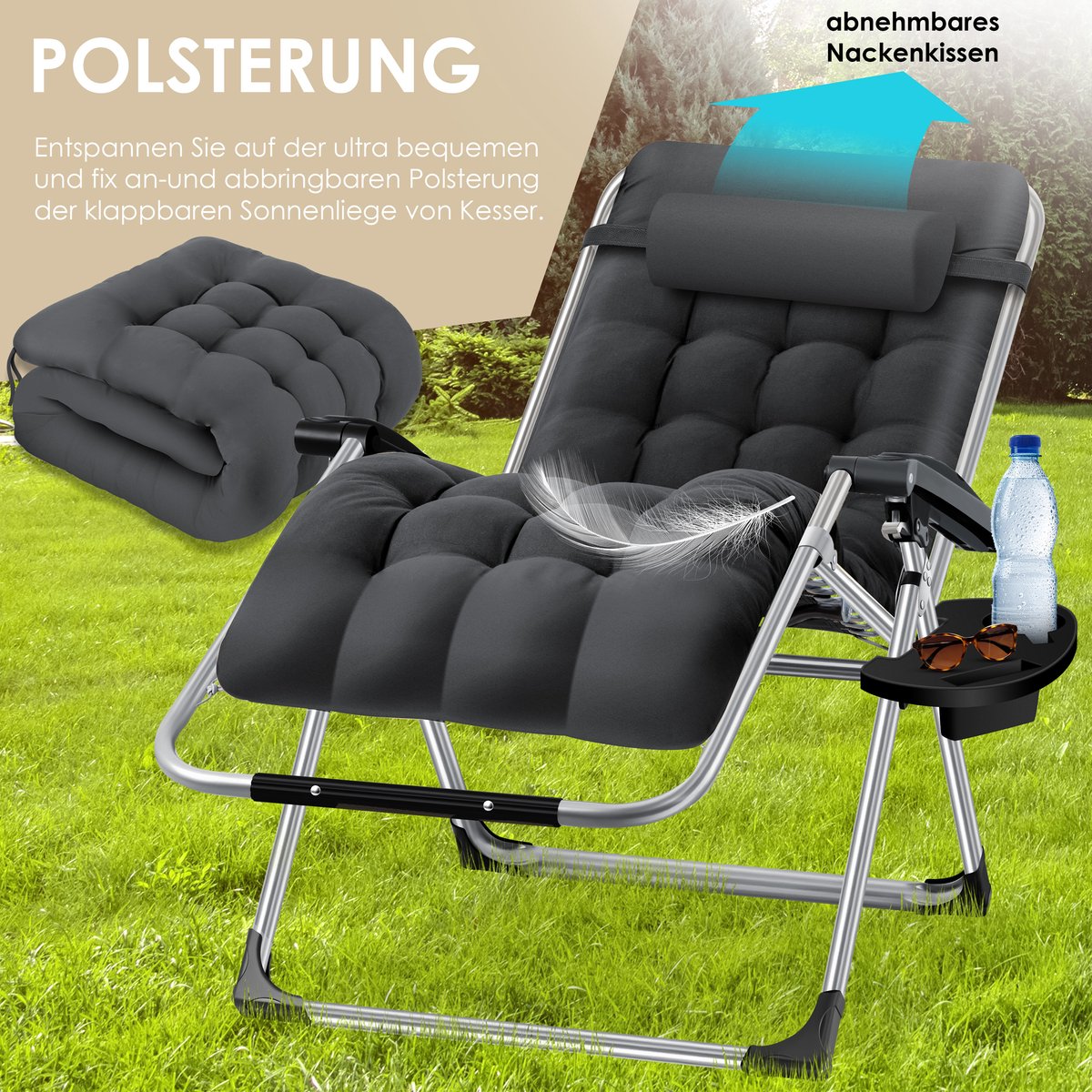 KESSER® Ligstoel - Opvouwbaar - Tuinstoel - Verstelbaar - Antraciet