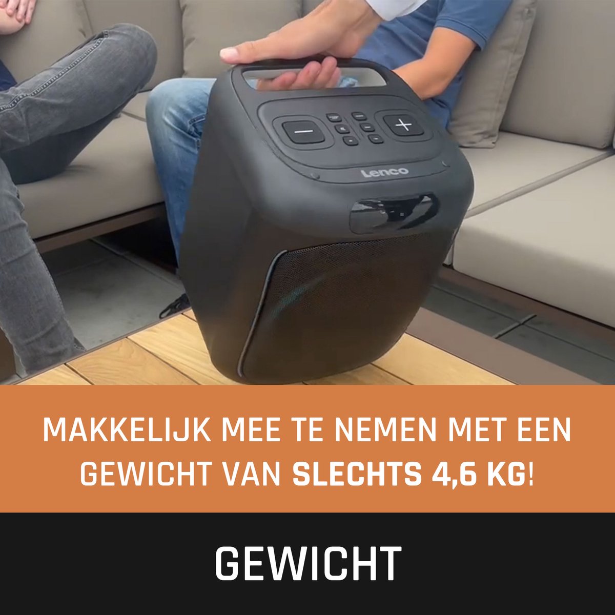 Lenco PA-100BK - Draadloze Bluetooth Party Speaker - Met Verlichting en Microfoon - Zwart •