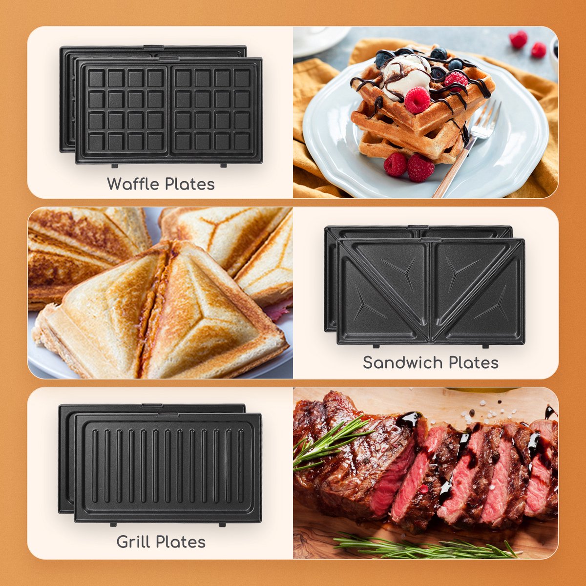 Tosti apparaat - Tosti ijzer - Contactgrill - Wafelijzer - 750W - Zwart - Aigostar