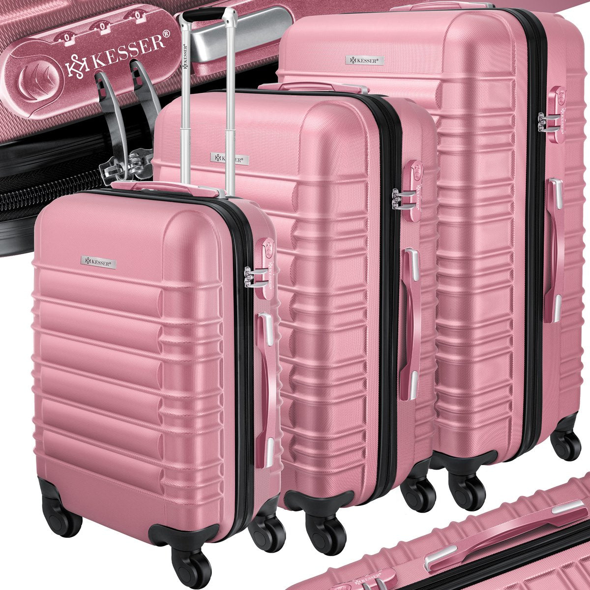 KESSER® Reiskofferset - 3-delig - ABS- Kofferset - Roze