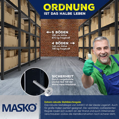 MASKO® Opbergrek - Stellingkasten - Set van 2 - Tot 1750kg - Zwart