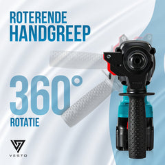 Vesto® Elektrische Boorhamer - Draadloze Klopboormachine - Hamerboor met Beitelfunctie - Accu Combihamer - Betonboor - Inclusief Borenset, 2x Accu & Oplader