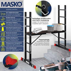 MASKO® Kamersteiger Aluminium - Multifunctionele Ladder - Zwart