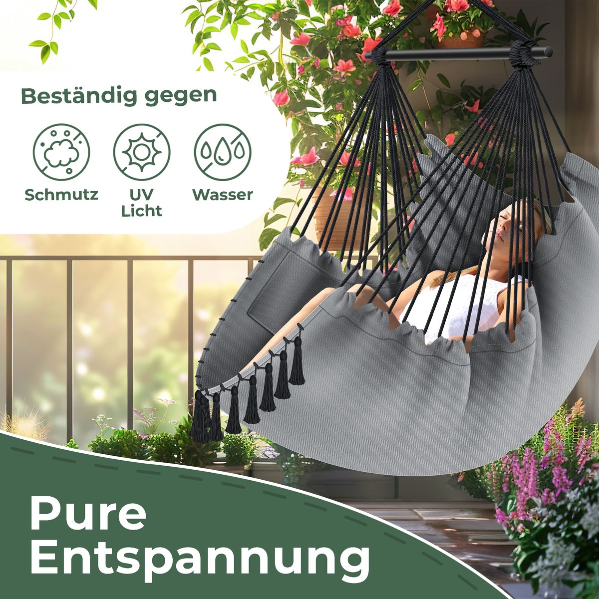 KESSER® XXL Hangstoel - 2 Kussens - Tot 150 kg - Grijs