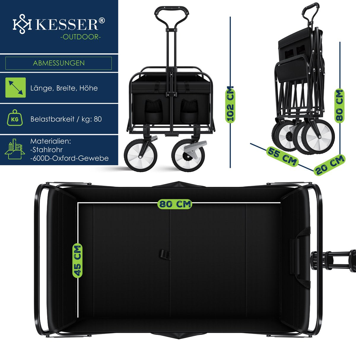 KESSER® Bolderkar - Opvouwbaar - Bolderwagen  - Zwart
