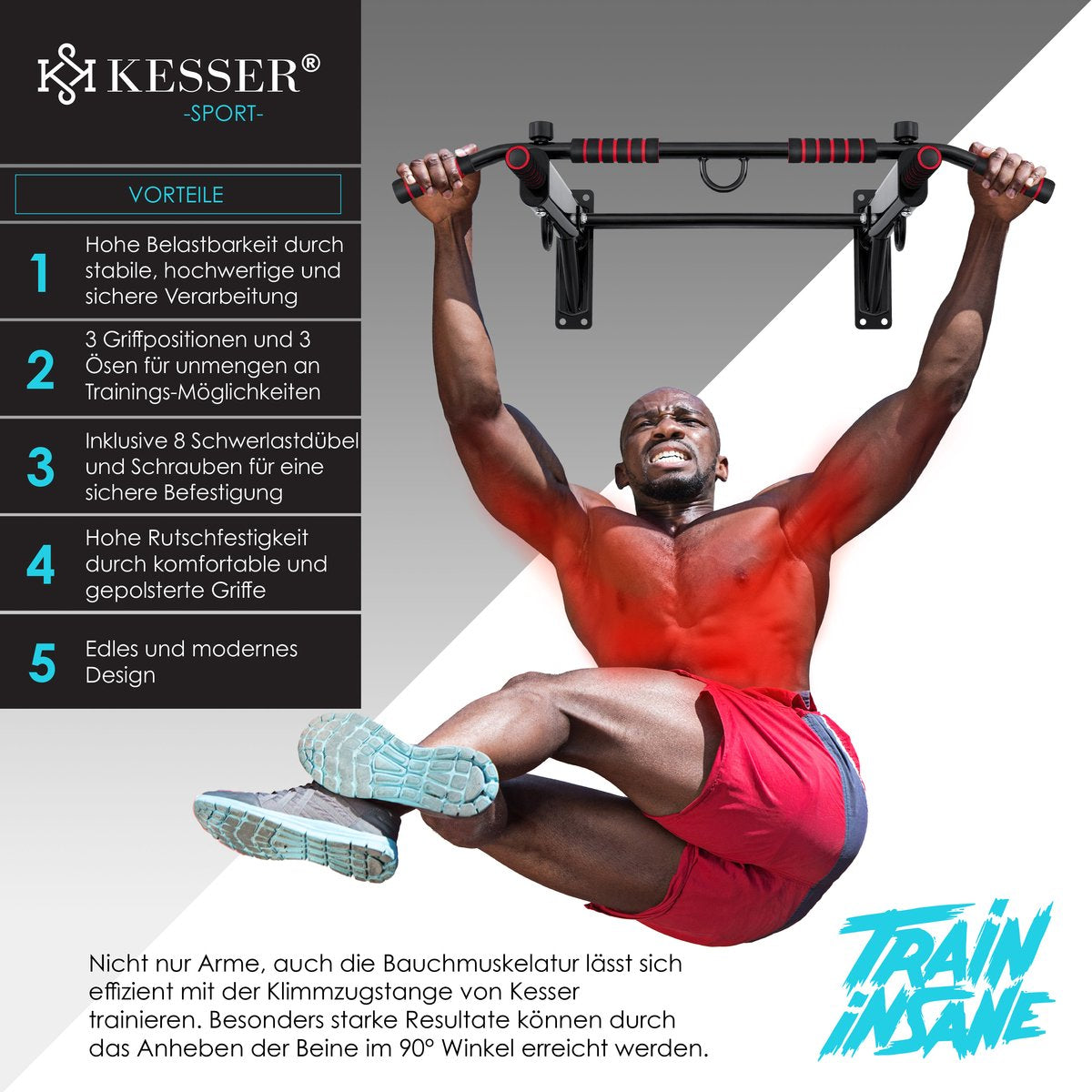 KESSER® Pull up bar - Optrekstang - Wandmontage - Rood