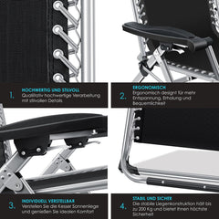 Tuinstoel - Ligstoel - Verstelbaar - Opvouwbaar - Antraciet - KESSER®