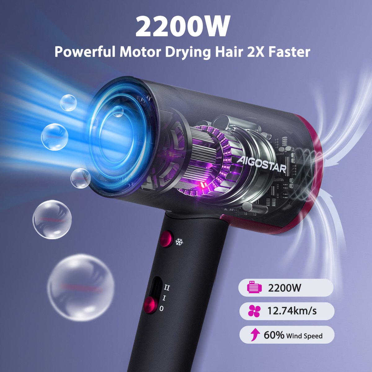 Aigostar Reisföhn - Haardroger - Ionische Fohn - 2200W